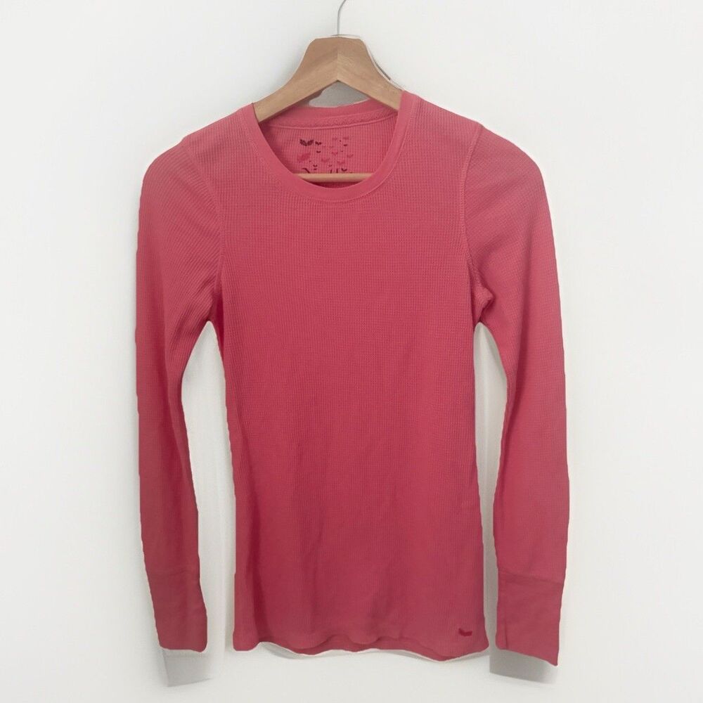 Nollie Top Juniors Small Pink Waffle Thermal Knit Long Sleeve Layer Y2K Shirt